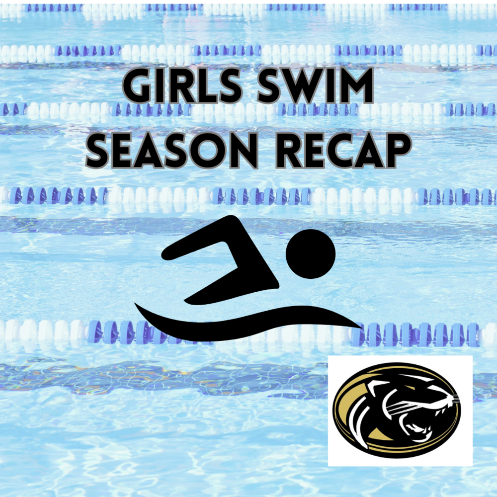 Swimming pool background with the words "Girls Swim Season Recap"