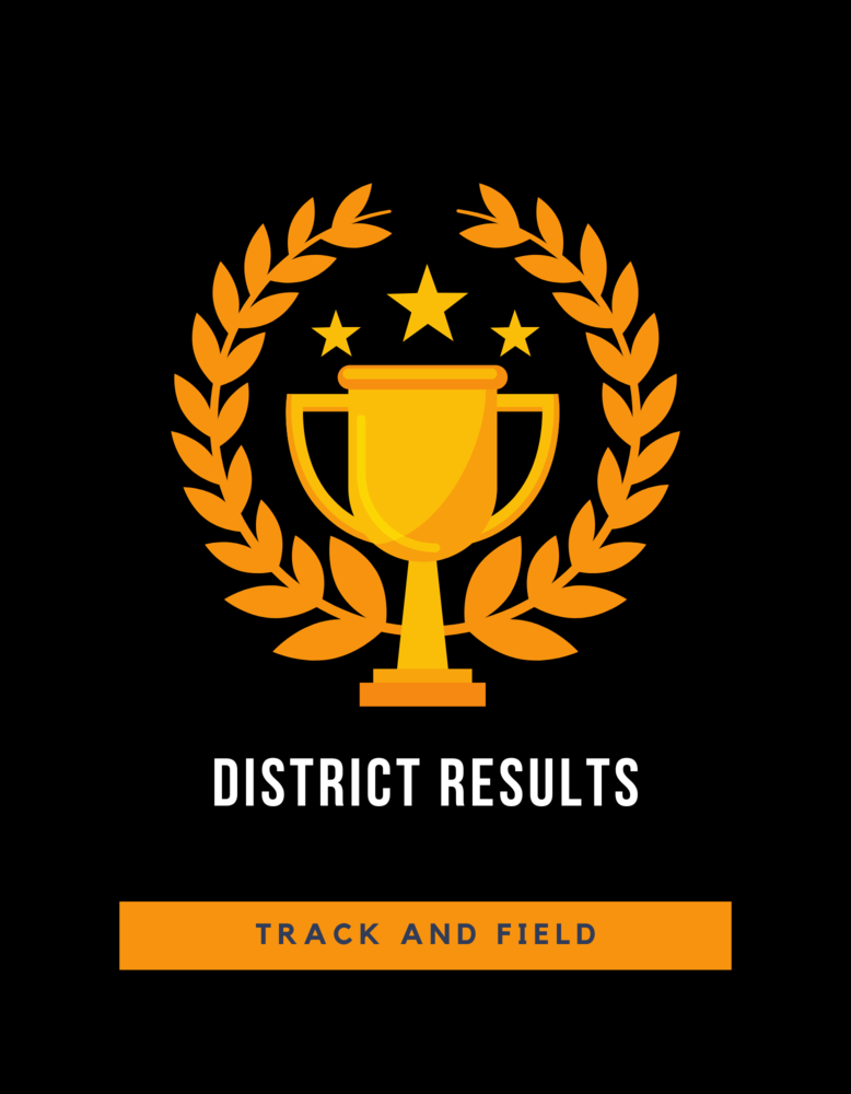 Gold trophy cup with the words "District Results - Track and Field"