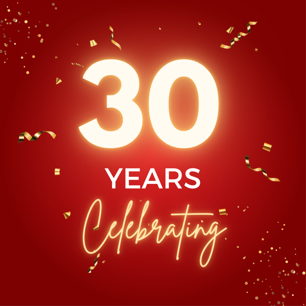 Graphic with words "Celebrating 30 years"