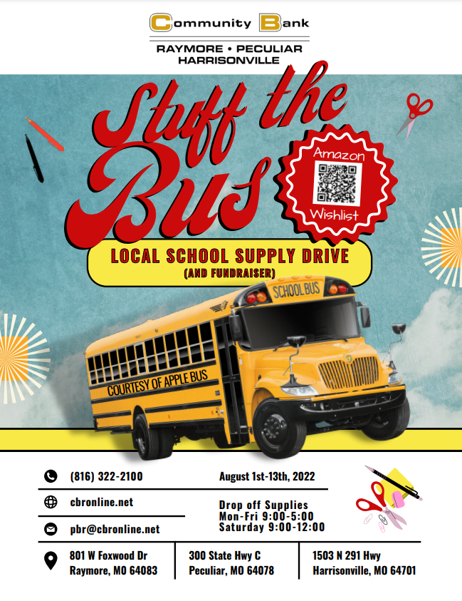 Stuff the Bus school supply drive flyer