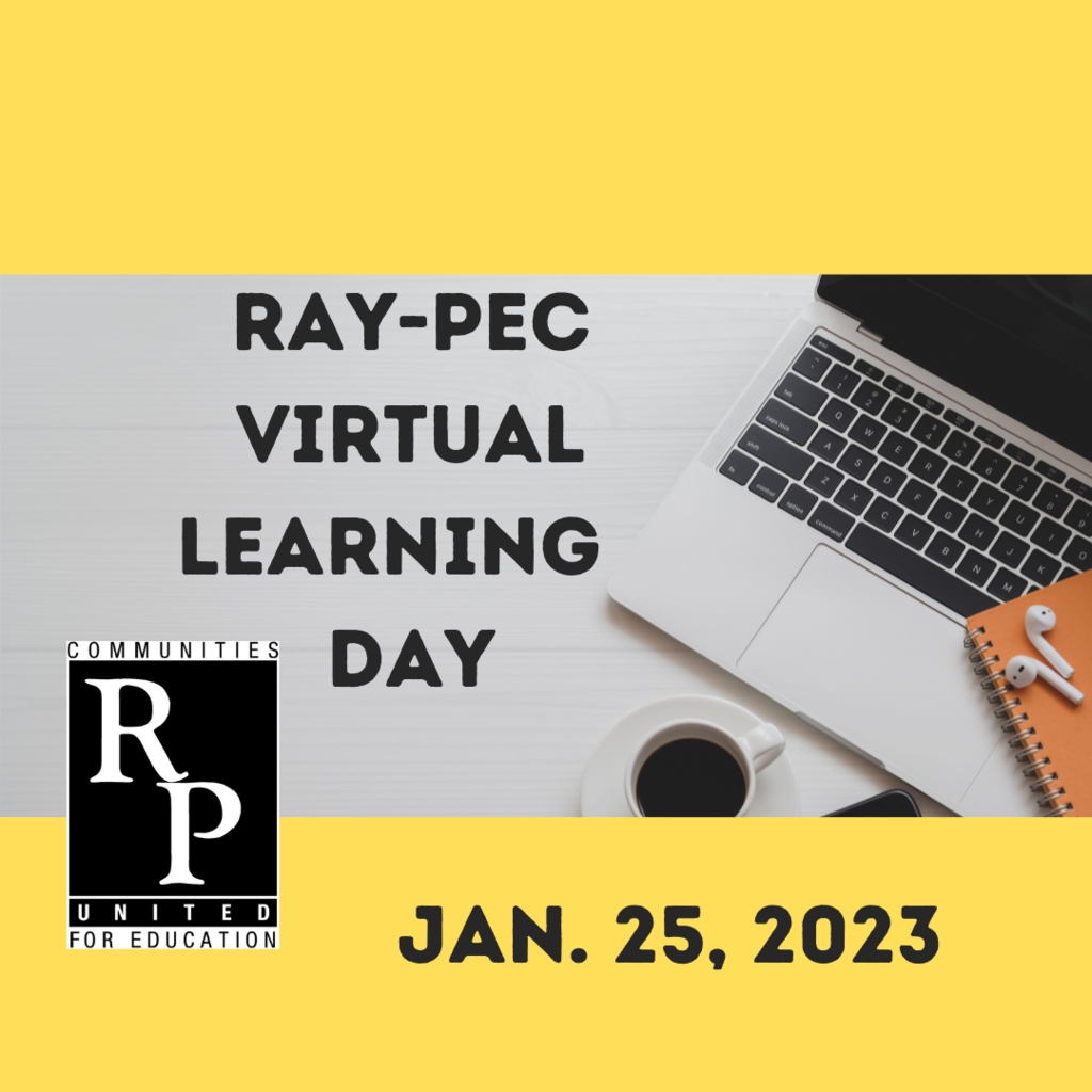 Image of keyboard with words "Ray-Pec Virtual Learning Day Jan. 25, 2023"