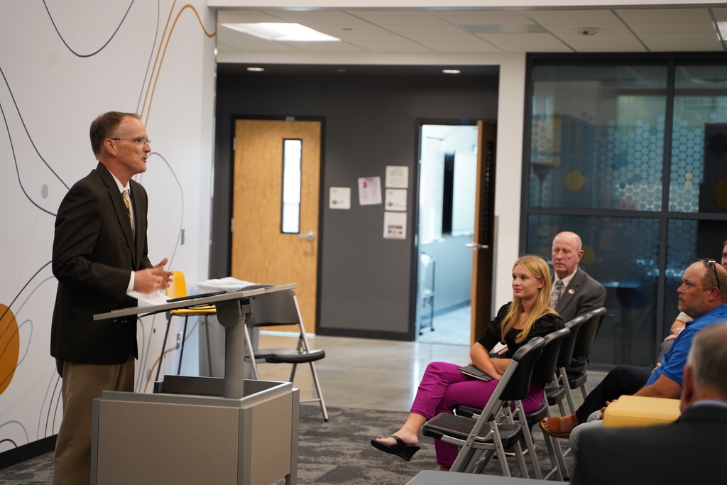 superintendent dr. mike slagle speaks at the NGC dedication ceremony